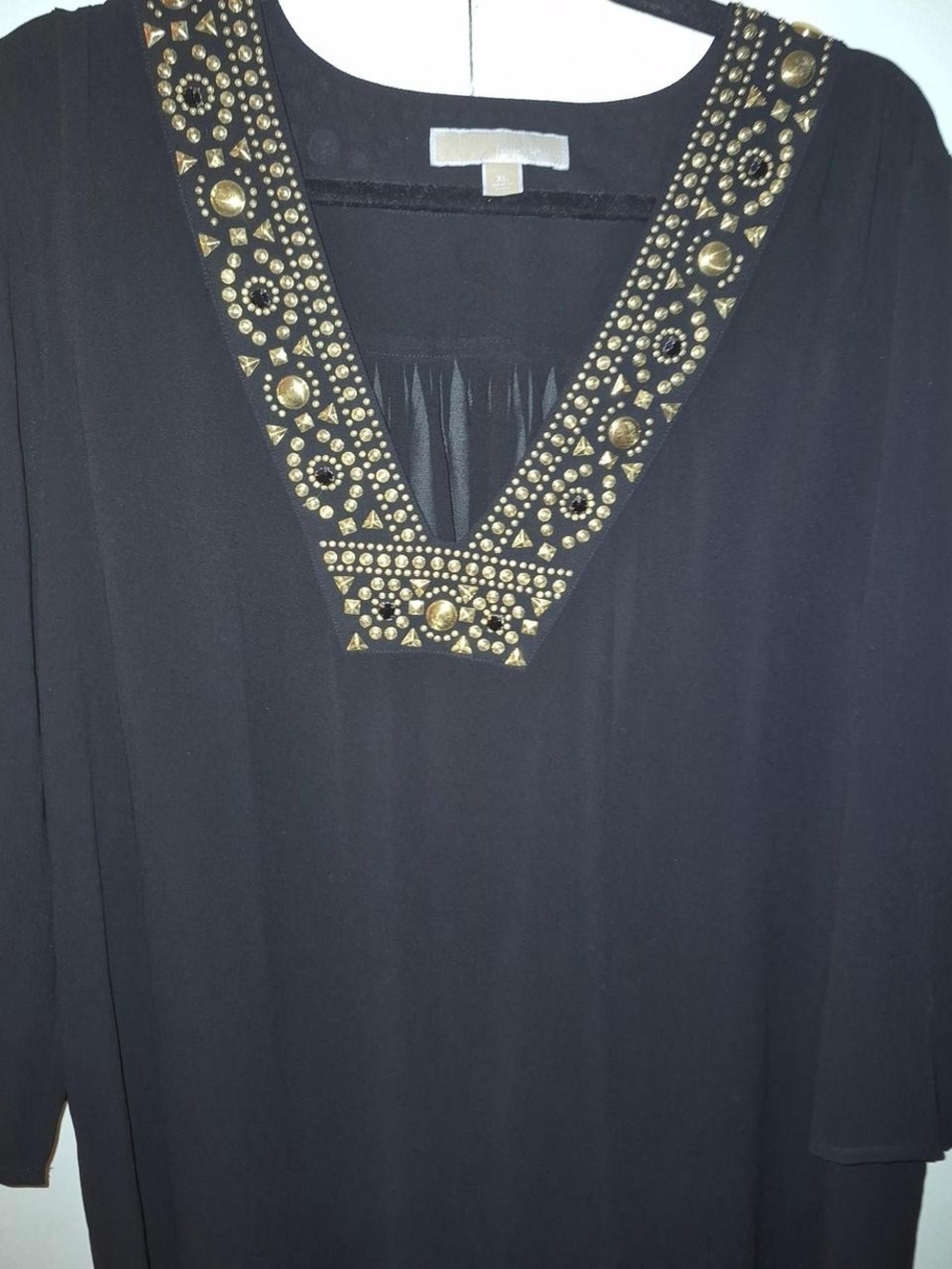 Michael Kors Black V-Neck Tunic with Gold Stud Embellishment